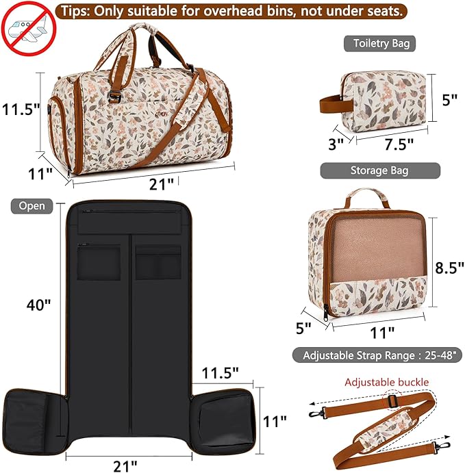 Convertible Garment Duffel Bags for Travel, 4-in-1 Carry on Duffle Bag for Women with Backpack Straps & Waterproof Shoe Pocket, Hanging Suit Dress Weekender Bag for Business, Wedding, 3pcs