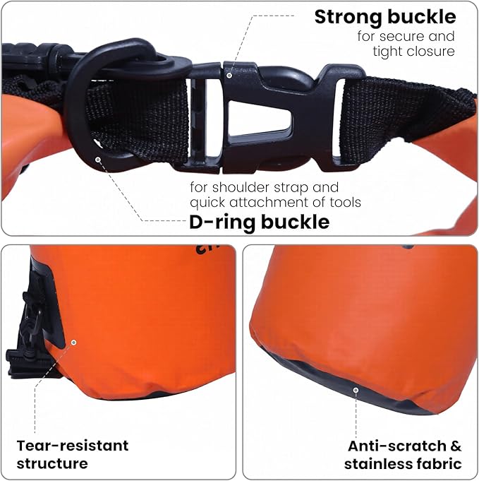 Pristis 10L Waterproof Dry Bag, Heavy-Duty Roll Top Dry Storage Backpack for Outdoor Boating Kayaking Fishing Rafting Camping, Lightweight Floating Kayak Sack Gear Accessory for Men Women, Orange
