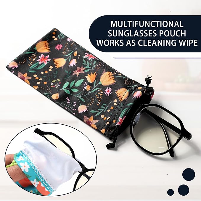 Shinylin 24 Pcs Sunglass Pouch Drawstring Microfiber Pouch Multicolor Soft Sunglasses Case Sunglasses Bag Eyeglass(Vivid Colors,Flower)