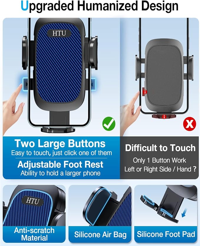 HTU【98+LBS Strongest Suction & Military-Grade Ultimate Car Phone Mount【Patent & Safety Certs】 Cell Phone Holder Truck Stand for Dashboard Windshield Vent for iPhone 17 Pro Max 16 15 Samsung,Navy Blue