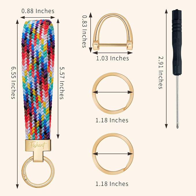 Fishent Stretchy Wristlet Keychain, Cute Key Chain, Woven Wrist Lanyard for Car Keys with 3 Keyrings and D-ring for Women Men