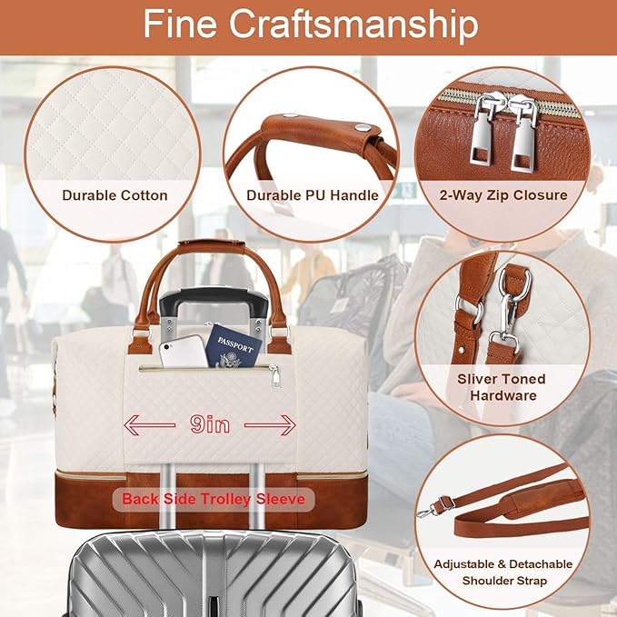 ITIEZY Weekender Overnight Bag for Women - Large Travel Duffel Bag with Shoe Compartment, Gym Duffel Bag Hospital Bag Carry On Tote Bags for Airplanes with Crossbody Bag Toiletry Bag 3Pcs Set