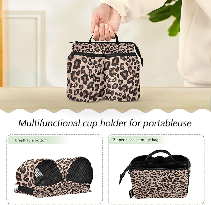 Leopard Print Portable Suitcase Drink Holder with Handle - Free Hands Travel Luggage Cup Caddy Bag Carrier