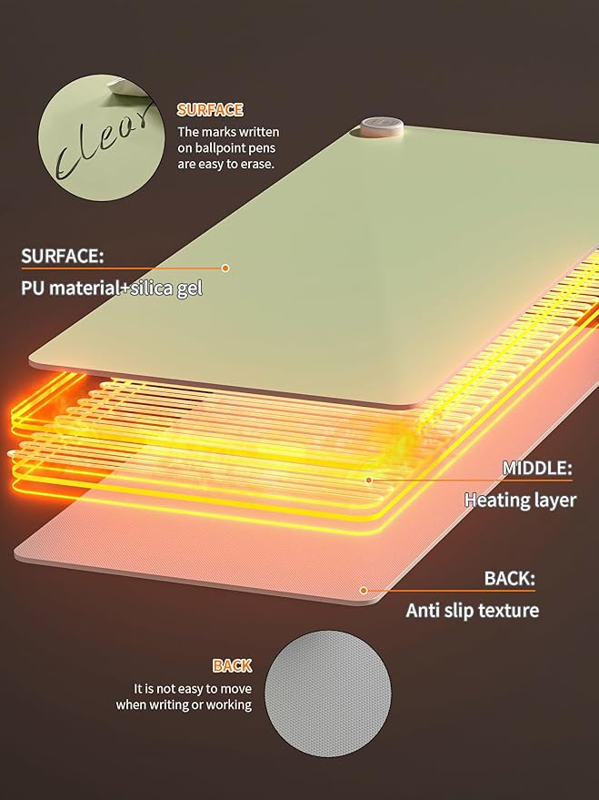 PAIDU Heated Mouse Pad Hand Warmers, Electric Warm Office Desk Mat, 31.5" x 13", 3 Control Levels Temperature 3 Hours Auto Shut-Off, Suitable for Home/Offices Computer Keyboard Pads (Green)
