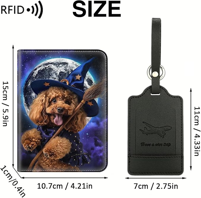 Passport Wallet, Passport Holder with RFID Blocking and Luggage Tag, Waterproof PU Leather Travel Documents Organizer Case, Passport Covers with Card Slot for Women & Men, Cockapoo Dog Passport Book