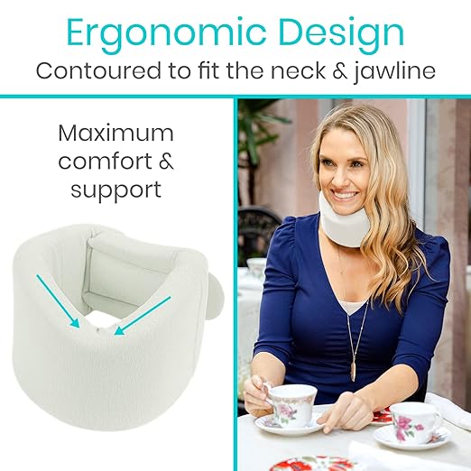 Vive Cervical Collar Neck Brace for Neck Pain and Support for Women & Men - Soft Foam Brace for Pain Relief - Comfortable Corrector Wrap for Posture, Sleeping, Radiculopathy, & Spine (White, 3 inch)