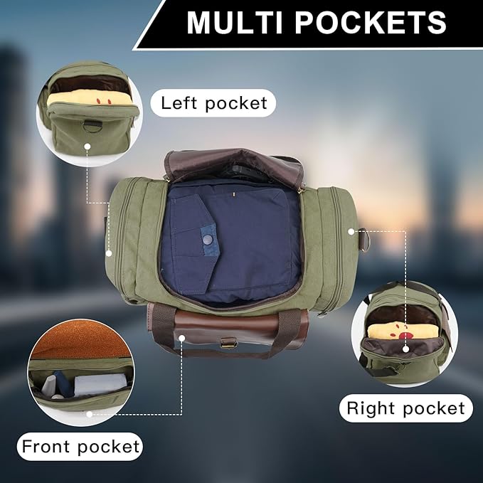 22L Lightweight Travel Duffle Bag - Approved Under Seat Carry-On, Multi-Pocket Weekender Gym Bag with Adjustable Straps, Unisex Overnight Bag for Men & Women (Armygreen)