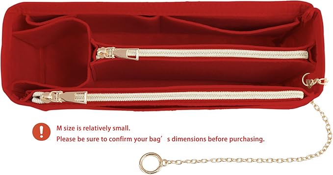 Purse Organizer Insert, Handbag Organizer with Zipper, Tote Shaper with Cup Holder & Keychain, Compatible with LV, Neverfull, MK, COACH, Longchamp, Kate Spade – Red-Sl. Med