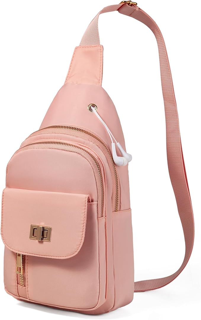 Sling Bag Small Compact Crossbody Bags for Women Anti-Theft Multiple Pockets Waterproof Fanny Pack for Travel Hiking Daily Pink
