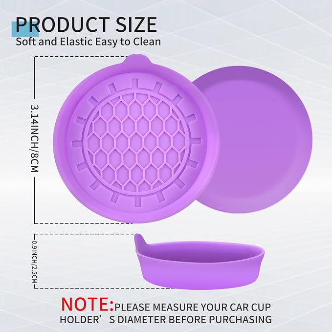 Amooca Automotive Cup Holders Universal Car Cup Coaster Waterproof Non-Slip Sift-Proof Spill Holder Car Interior Accessories 4 Pack Purple
