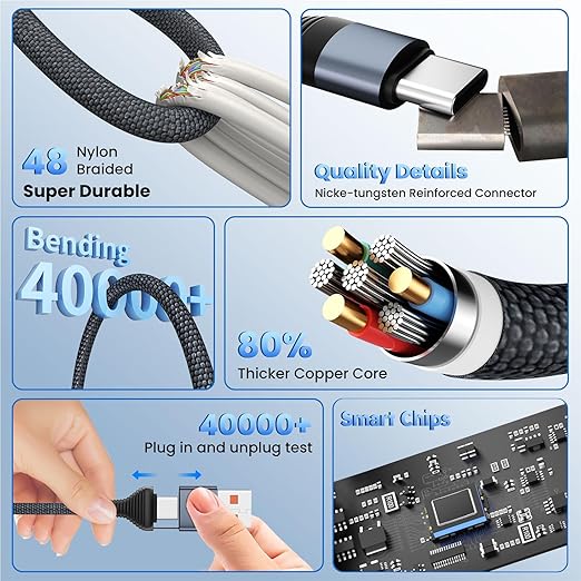 Travel Cruise Essentials 3 in 2 Multi Charging Cable Cord for iWatch Charger/IP/USB C, Braided USB A/C Cable iPhone Charger for Multiple Devices,Car Accessories for iWatch Series/iPhone 17-11/iPad-4FT