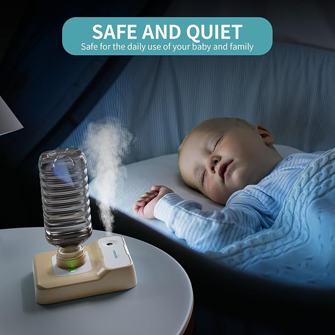 Portable Humidifier, Rechargeable Water Bottle Humidifier for Travel Bedroom Office Desk Plants, Mini Cool Mist Humidifier Whisper Quiet 23dB with 2 Mist Modes & Auto Shut-Off, Khaki/w