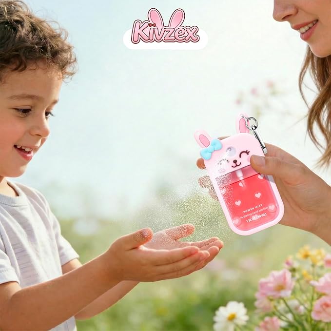 Bunny Silicone Case for Touchland Hand Sanitizer Spray with Keychain Holder, Compatible with Power Mist & Glow Mist 1 FL Oz/30ML for Touchland Case, Easter Cute Travel Cover Sleeve Pink