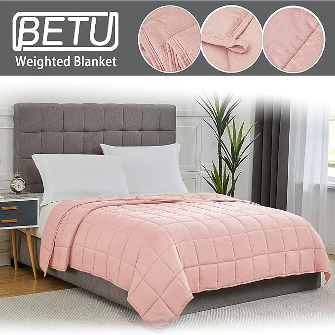 Pink Weighted Blanket for Adults 15lbs, 48"x72", Twin Full Size Cooling Heavy Throw Blanket for 140-160lbs, Microfiber Soft Thick Big Blankets Weighted Comforter Gift for Sleeping