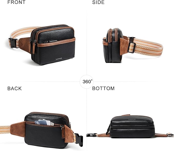 LATMAP 3L Fanny Packs Belt Bag for Women Small Everywhere Crossbody Bag Waist Packs Faux Leather Sling Chest Travel Purse