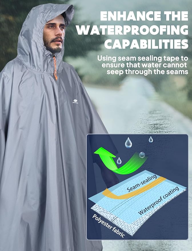 ANYOO Hooded Rain Poncho for Adults Waterproof Lightweight Rain Coat for Men Women Reusable Rain Jacket for Emergency Outdoor