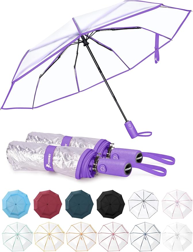 PTEROMY Windproof Travel Umbrellas for Rain and Sun, Withstands 85MPH Winds Auto Open Close Folding Umbrella with Ergonomic Handle, Quick Dry Canopy for Commuting or Backpack