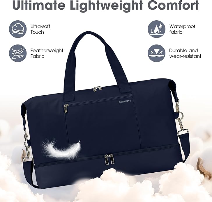 Women's Weekender bag Travel Duffel Bag with Shoe Compartment 21-inch Airline-Approved Carry-On, 2-Piece Overnight Bag Set Personal Item Luggage