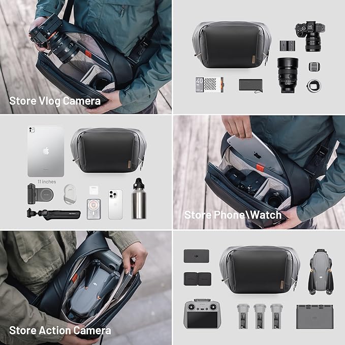 PGYTECH OneGo Solo V2 Camera Sling Bag, 6L Crossbody Camera Bag for Urban Travel Photographers, Mirrorless Camera Bag for Sony/Canon/Nikon/DJI Mavic/Air/Mini/Tripod/Laptop, Black