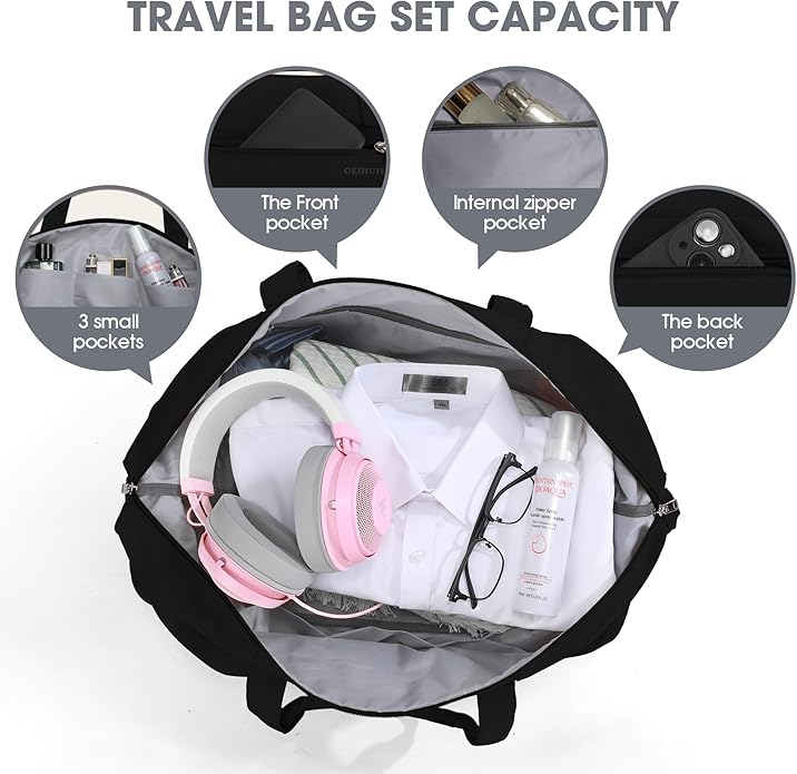 Women's Weekender bag Travel Duffel Bag with Shoe Compartment 21-inch Airline-Approved Carry-On, 2-Piece Overnight Bag Set Personal Item Luggage