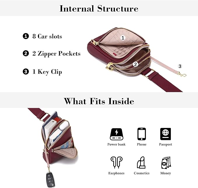 INICAT RFID Blocking Sling Bag, Anti Theft Crossbody Bag for Women Compact Travel Purses Leather