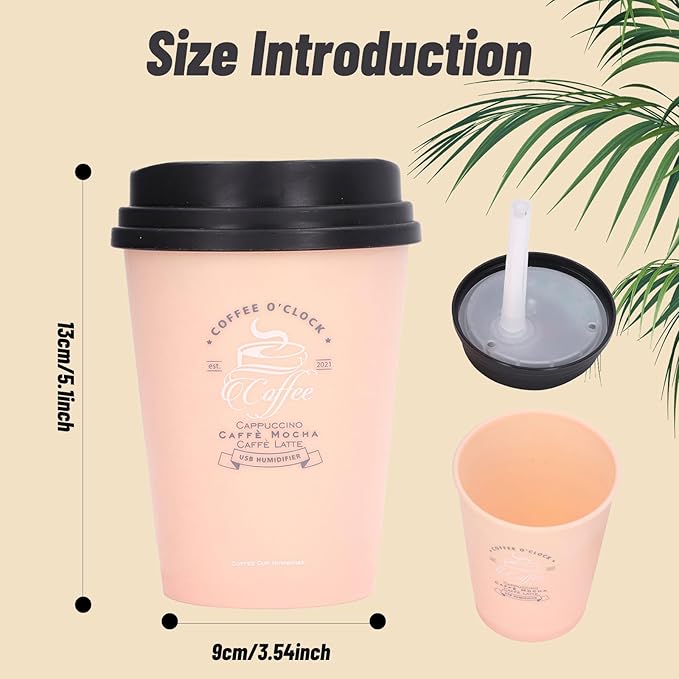 Humidifiers for Bedroom, 300ml Cool Mist Humidifiers, USB Mini Cute Coffee Cup Humidifier Car Desk Low Noise Auto Shut-Off for Car Plant Office(Pink)