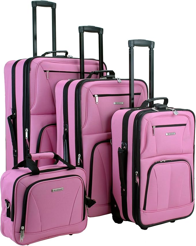 Rockland Fashion Softside Upright Luggage Set, Expandable, Pink, 4-Piece (14/19/24/28)