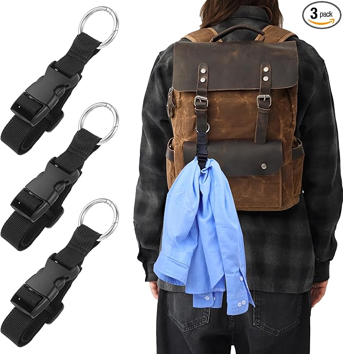 3 PCS Luggage Straps, Black Adjustable Luggage Connector Straps Heavy Duty Travel Belt with Metal Ring Hooks for Outdoor Travels Airport Connecting Luggages and Jackets