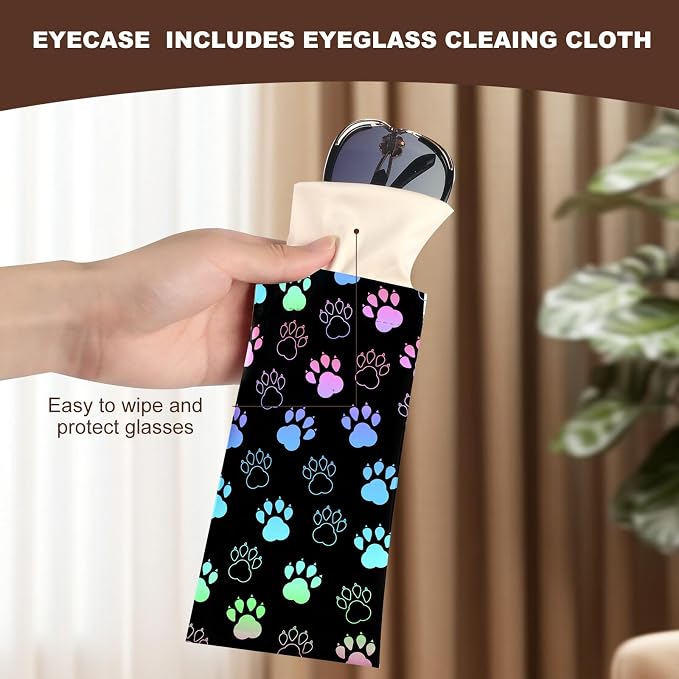Anikathy 2Pcs Sunglass Eyeglass Glasses Case Soft PU Leather with Cleaning Cloth Cute Glasses Pouch Bag for Men Women Girs