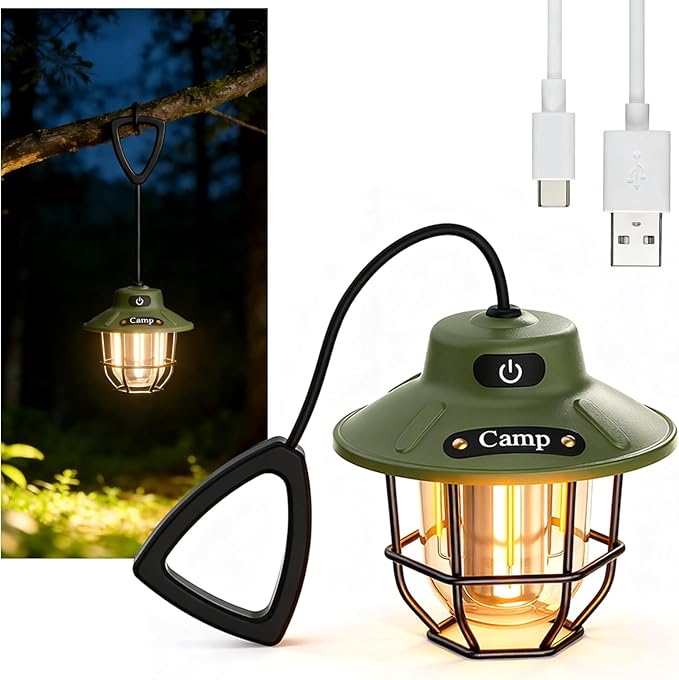 Rechargeable Camping Lantern, 4 Light Modes, Portable for Hiking, Power Outage Emergency, Handheld or Hanging Tent Light for Outdoor, Camp, Home