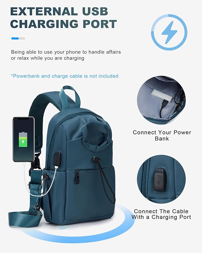 SEAFEW Sling Backpack bag for Men Peacock Blue, Tactical Backpack Shoulder Daypack Mini Anti-Theft Cross Body Motorcycle Chest Bags, Small One Strap Backpack for Casual Travel Hiking Outdoor Sports