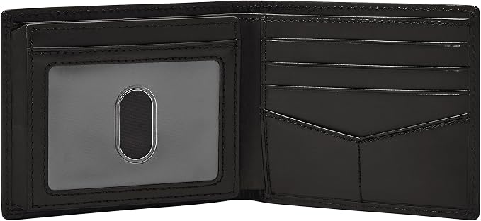 Fossil Men's Wallet, Derrick Leather RFID-Blocking Wallet, Bifold with Flip ID, Black