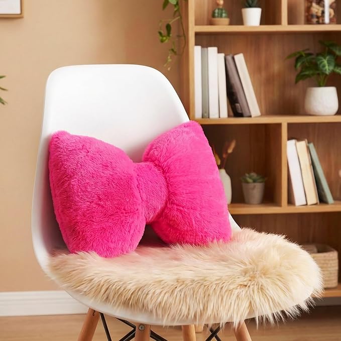 Macarrie 2 Pcs Car Neck Pillow Velvet Bow Headrest Pillow Soft Comfortable Seat Neck Support Cute Bow Car Accessories for Driving Travel Driver Chair Girl Style Interior Decor(Rose Red)