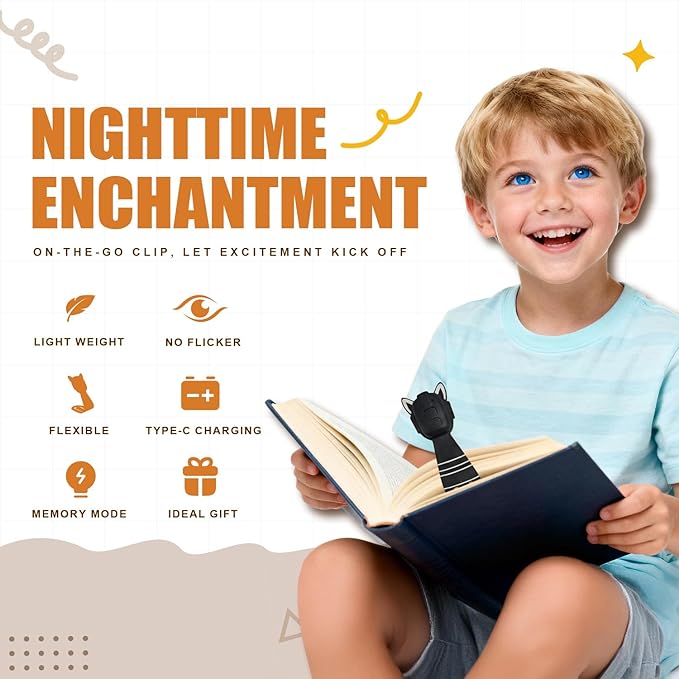 Rechargeable Kids Book Light, Cute Bookmark Reading Light for Kids, Dimmable Portable LED Book Light for Reading in Bed, Eye-Caring Bedtime Reading Lamp for Children & Travel, Monkey