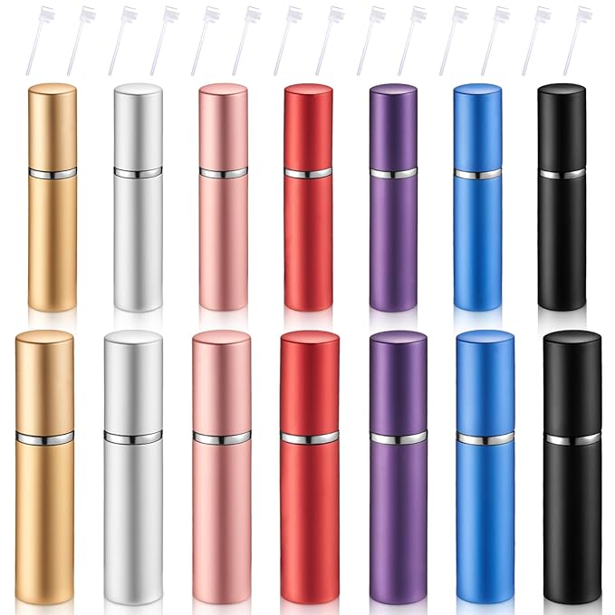 Boao 14 Pcs 5 ml 10 ml Perfume Travel Refillable Atomizer Multicolor Mini Fragrance Sample Cologne Dispenser Glass Lined Portable with Refill Pump Perfume Spray Bottle for Women Men Outgoing Traveling