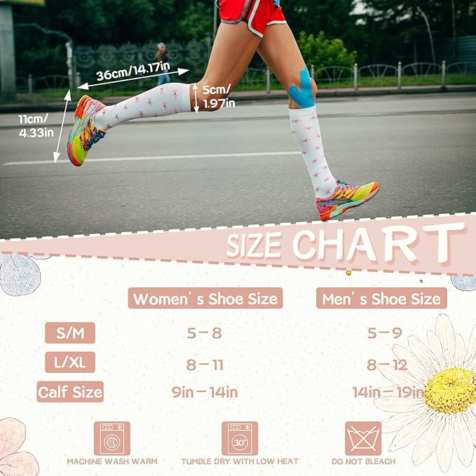 Compression Socks for Women Men Knee High Comfort Circulation Support Socks for Athletic Running Cycling Travel
