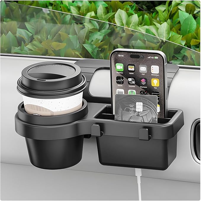 Car Window Multifunctional Storage Organizer, Vehicle Door Side Hanging Storage Rack with Cup Holder, Auto Window Mount Organizer for Cell Phone Earphone Key Water Cup