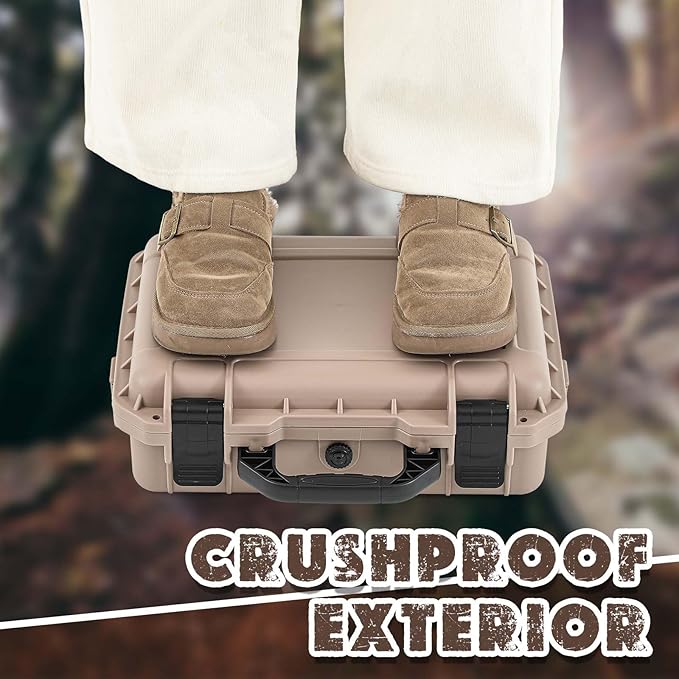 Relaxweex 1 Pcs Waterproof Hard Case with DIY Customizable Foam Insert Portable Protective Case with Knife for Camera Drones Equipments Tools Test Instruments(Tan,14.3 x 11.4 x 4.5 Inch)