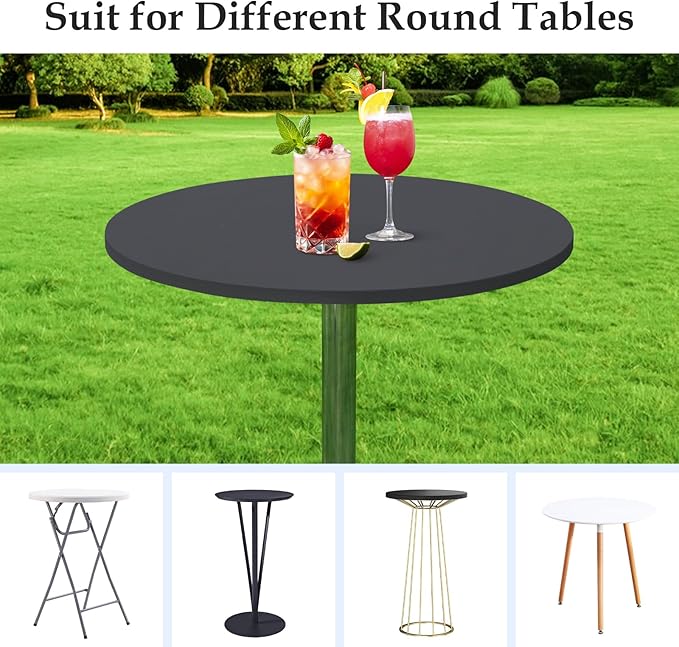 Wolkemer 2 Pack 3 Foot Grey Fitted Tablecloth 36 Inch Round Elastic Edges Table Cloth, Spandex Stretch Table Cover with Machine Washable Fabric for Wedding Party Picnic Dining Indoor Outdoor