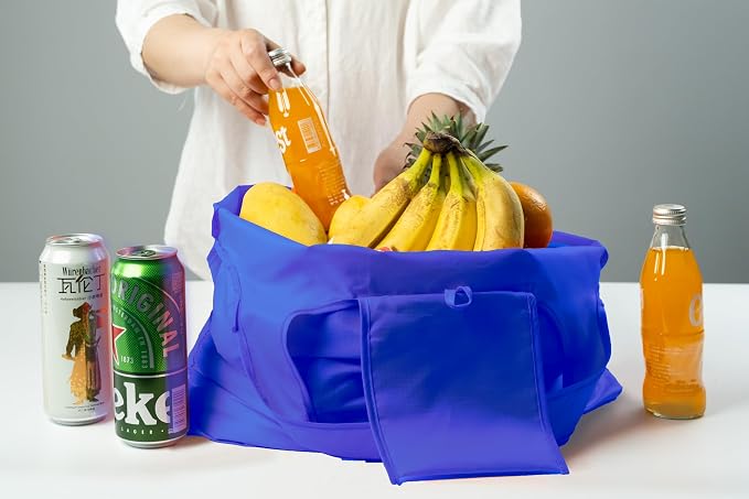 Foldable Reusable Grocery Bags – Heavy Duty 6 Pack with Handles | XL Tote for Women & Men, Market, Travel, Storage