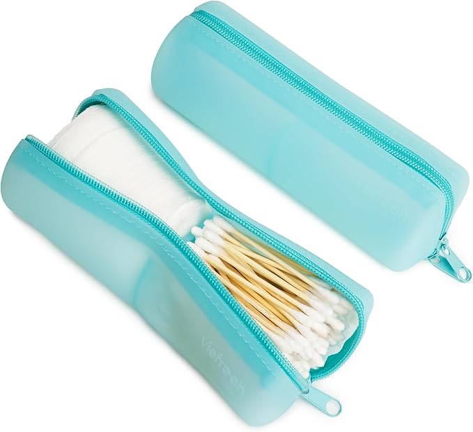 Cotton Round Swab Travel Case, 2 in 1 Portable Hair Accessories Organizer, Hair Tie and Bobby Pin Holder, Travel Qtips Case, Purse Organization, Floss Holder (Blue)