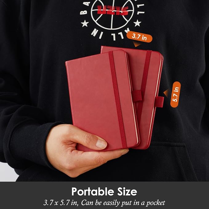 NIRMIRO Small Leather Notebook Journal Notepad with Pen for Writing Women, Mini Pocket Small Notepad Lined Address Note Book Note Pads for Work Travel, Red Waterproof Leather Cover Notebook