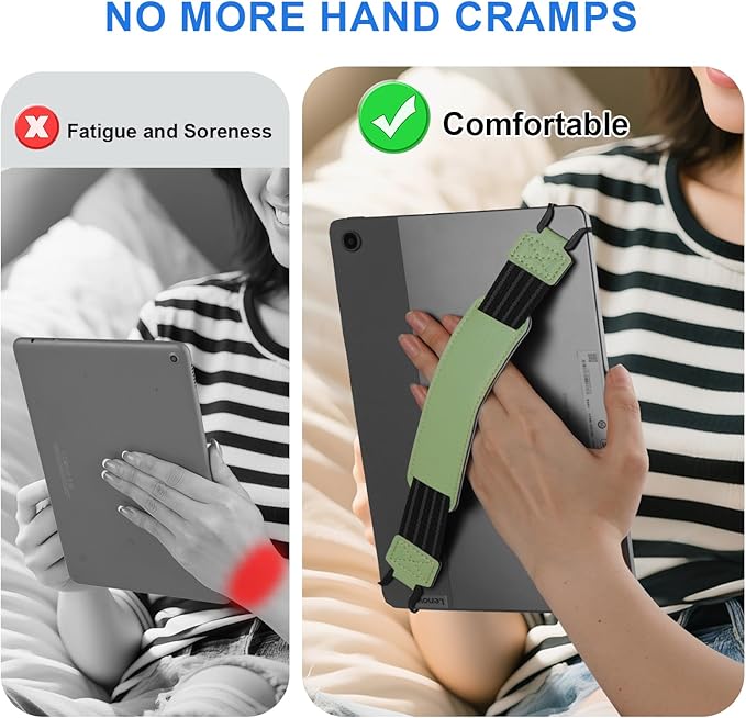 HoYiXi Soft Hand Strap for 9-11 Inch eReaders & Fire Tablet Compatible with Fire HD 10/iPad 9.7 /iPad mini/Galaxy Tab A8 A9/Huawei Lightweight Black High-Elasticity Finger Grip Holder -Green
