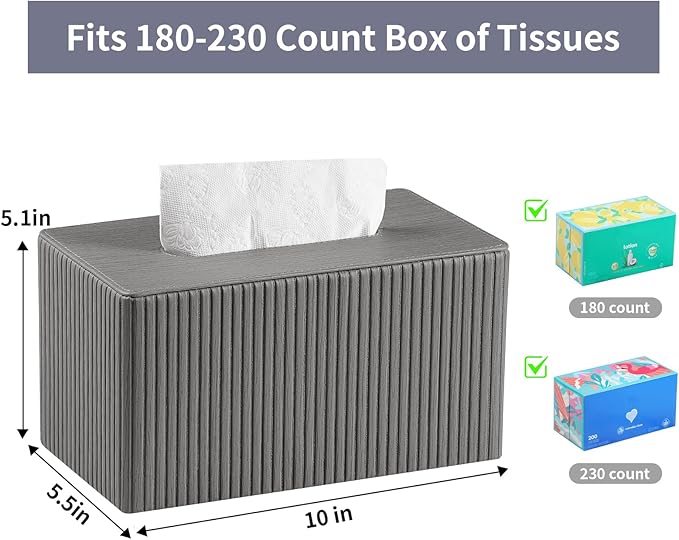 Extra Large Tissue Box Cover for Standard Size 180 to 230 Count Box of Tissues, PU Leather Rectangle Tissue Holder with Magnetic Closure (Dark Grey)