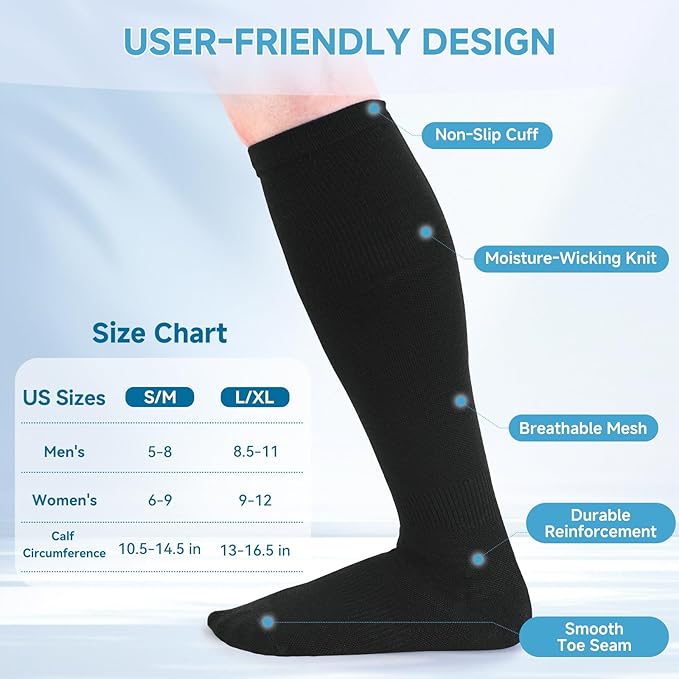 3 Pairs Bamboo Viscose & Copper Compression Socks for Men Women, Soft Knee High Support for Running, Travel & Work