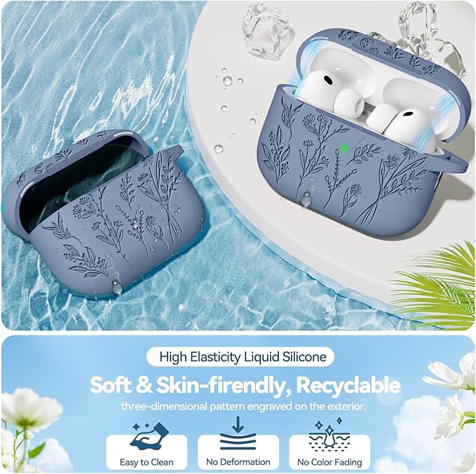 for Airpods Pro 3 Case with Magnetic Lid, Flower Engraved Cases for Apple AirPods Pro 3rd Generation 2025, Soft Silicone Cover for Women Girly with Cleaner & Keychain, Shockproof