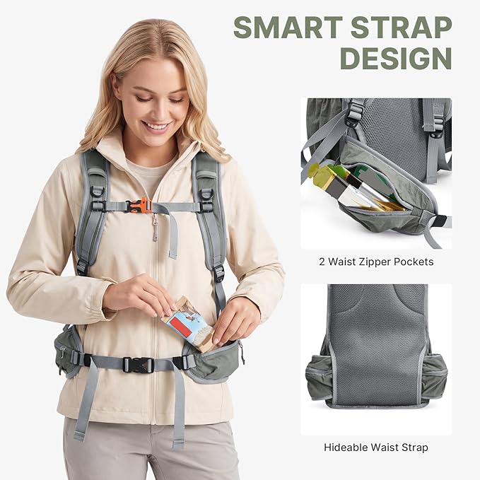 G4Free 20L Hiking Backpack with Waist Strap for Women Men, Lightweight Waterproof Daypack for Travel Camping Outdoor, Grey