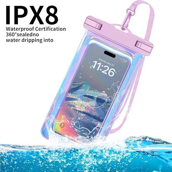Famoby 4 Pack Iridescence Waterproof Phone Pouch, Cell Phone Waterproof Case Dry Bag,Protection Level: IP68,Beach Cruise for iPhone,Samsung,and More,Lanyard Included,(Fits Up to 8.3"),Iridescence