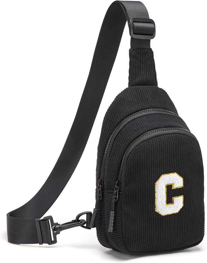 Viverte Small Corduroy Sling Bag Initial Crossbody Bag Fanny Pack for Girls Personalized Birthday Gifts for Teen Girls Gifts