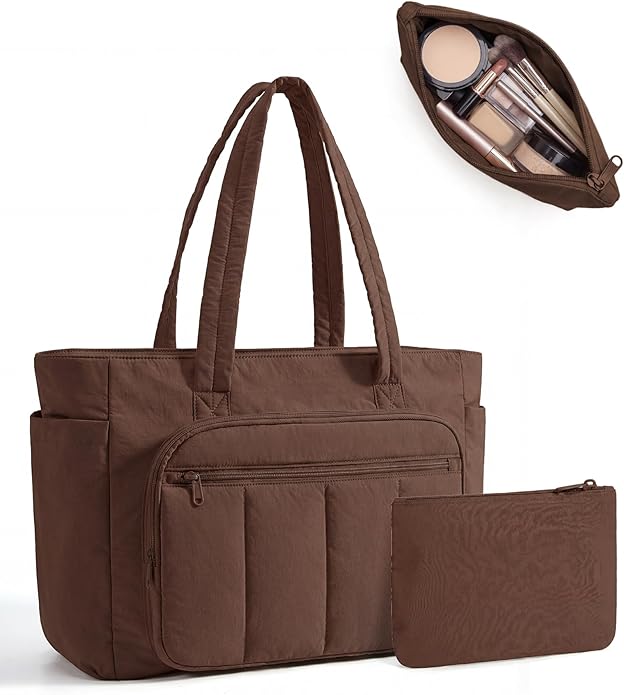 BAGSMART Tote Bag for Women, 2 Set Tote Bag with Zipper, Quilted Nurse Handbags for Work Travel College | 20L Capacity